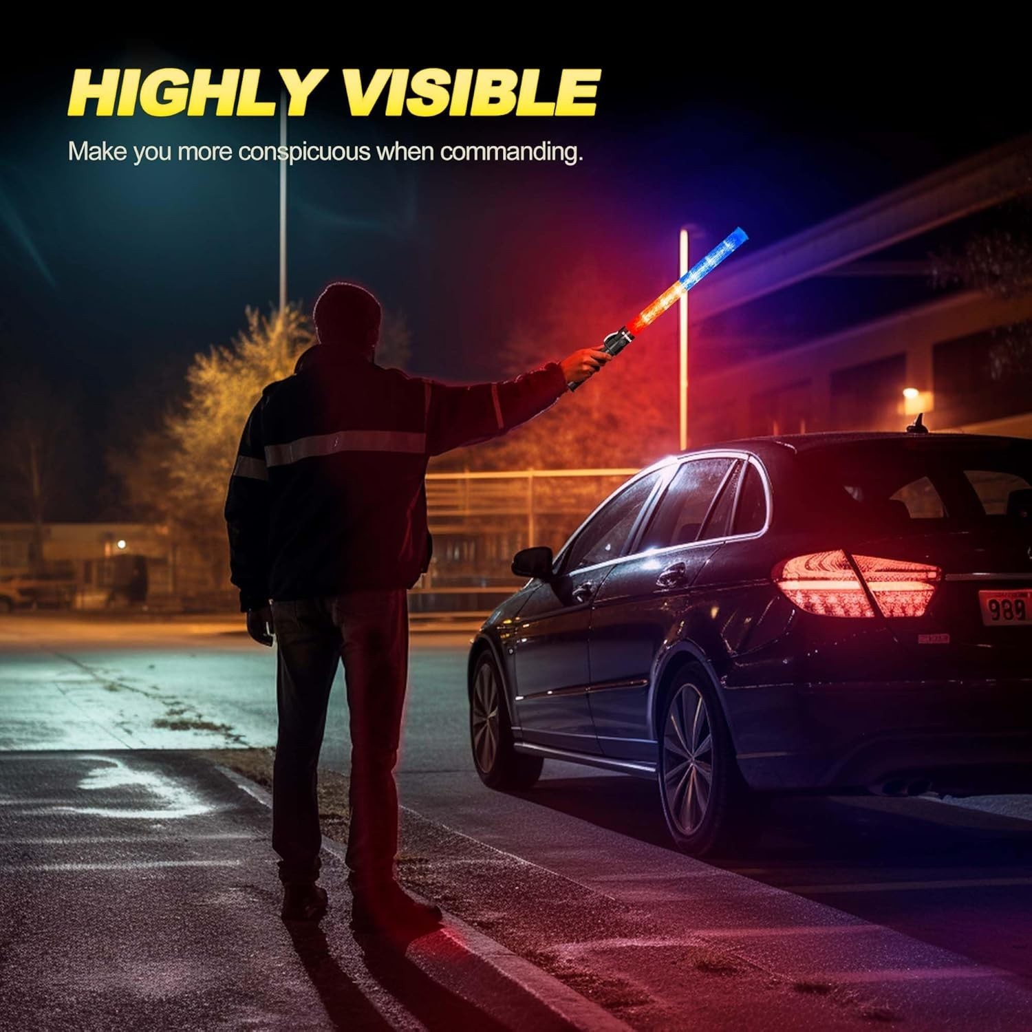 2 Pcs 21inch Red and Blue Light Baton, Signal Traffic Safety Wand Led Light w...