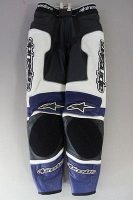 ALPINESTARS SCHWARZ, BLAU & WEISS LEDER BIKER HOSE + RÜSTUNG TAILLE 28/BEIN 29''