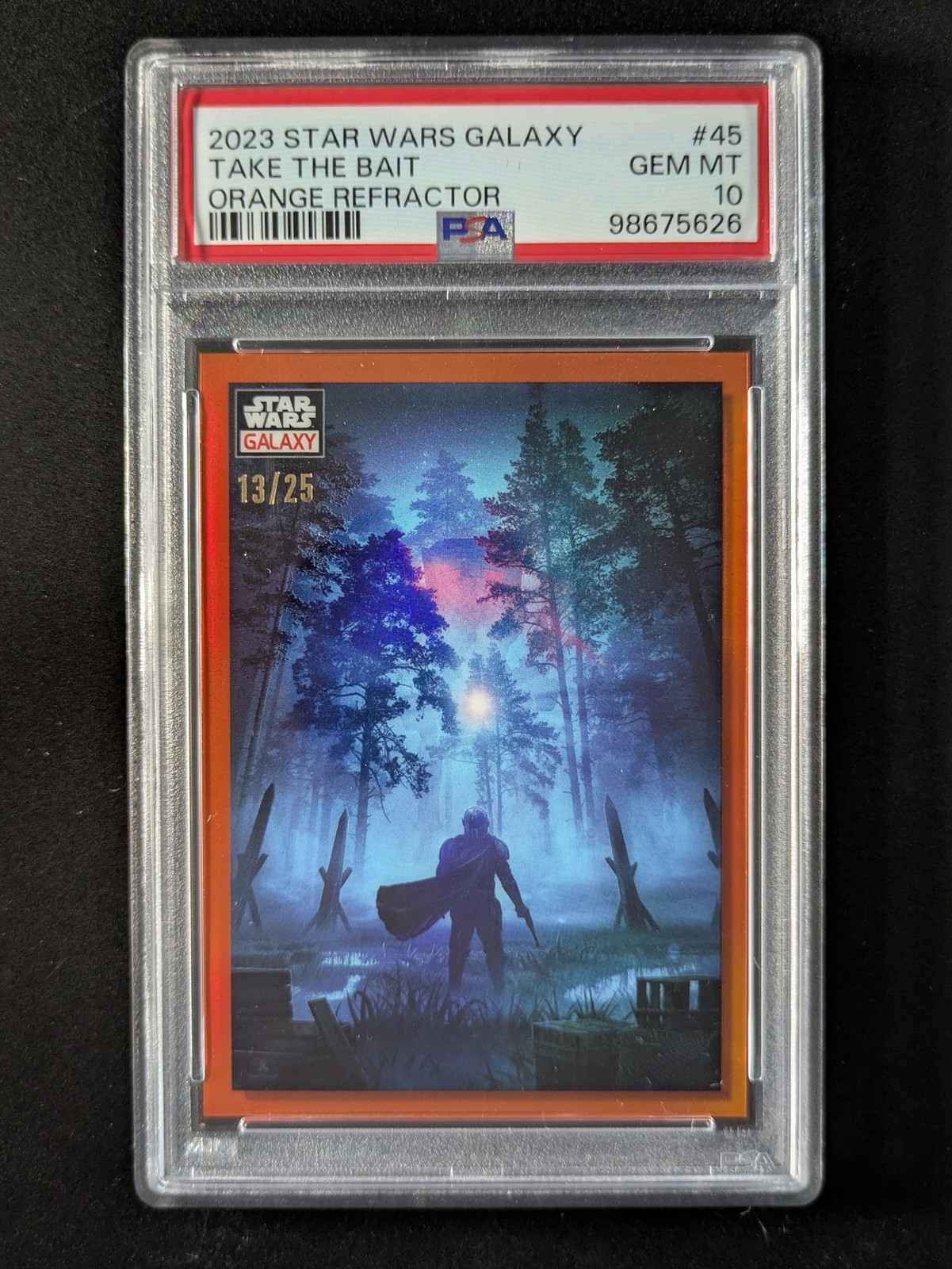2023 Star Wars Galaxy Chrome TAKE THE BAIT 13/25 Orange Refractor #45 PSA 10 view 1
