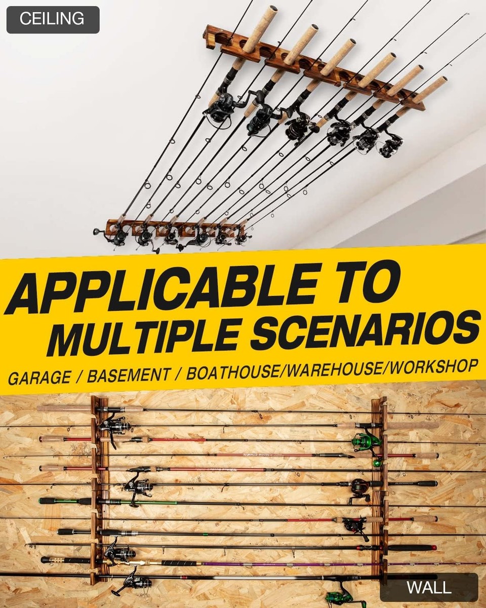 Holds up to 12 Rods Fishing Pole Rod Racks Wall or Ceiling Mounted Fishing Pole | eBay Holds up to 12 Rods Fishing Pole Rod Racks Wall or Ceiling Mounted Fishing Pole | eBay