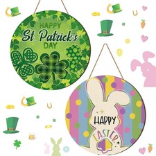 3 Pcs Valentine's Day Front Door Sign St. Patrick's Door Hanging Decor Easter...