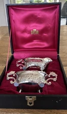 Vintage Corbell & Co Silver Plated Sugar & Creamer Set Repousse Eagle Handles