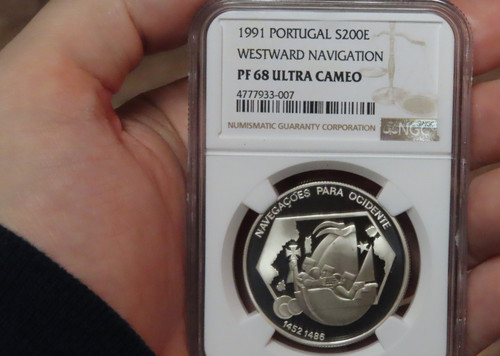 1991 Portugal Silver 200 Ecuados Westward Navigation NGC PF68