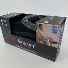 NEW Isotoner Memory Foam Slippers MENS Black Indoor Outdoor Slip On LG 9.5-10.5