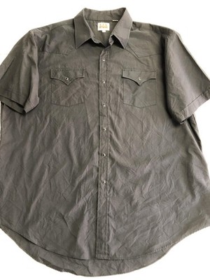 Ely Cattleman Shirt Mens 2XL Gray Solid Short Sleeve Snap Western Pockets Casual