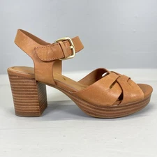 Sofft Lacie Sandals Womens Size 6.5 M Tan Leather Block Heel Ankle Strap Shoes