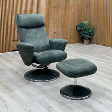 Furniture Village ‘Nice’ Swivel Chair and Footstool Moss Green Recliner Relaxer