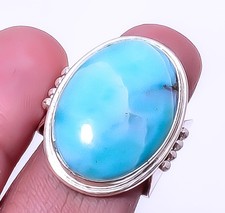 Larimar - Domonican Republic Genuine Gemstone 925 Sterling Silver Ring s.7 A360