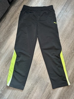PUMA Boys Track Pants Black White Neon Elastic Waist Pockets