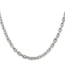 4.9mm Beveled Oval Cable Necklace 20 inch Rhodium-Plated 925 Sterling Silver