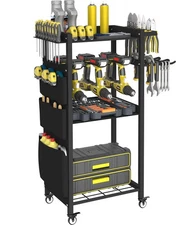 4-Tier Rolling Power Tool Organizer Storage Cart, Garage Organization on Whee...