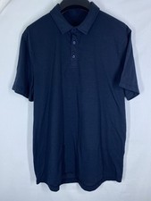 Lululemon Evolution Shirt Mens Large Blue Performance Button Short Sleeve Polo