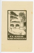 Exlibris Agnes Wunderlich Architektur Putto Bl&uuml;tengirlande Holzschnitt 20 Jhd