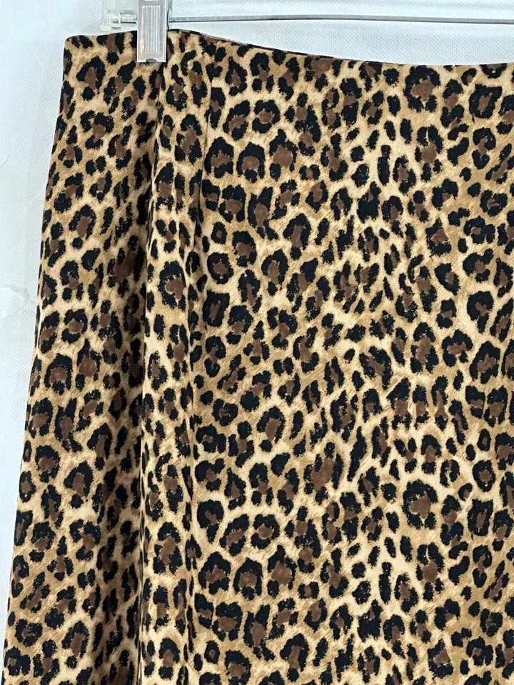 Maxi Falda Pantology Talla 14 Marrón Estampado Leopardo Imitación Gamuza Cremallera Trasera Patada Plisada Foto 3 de 4