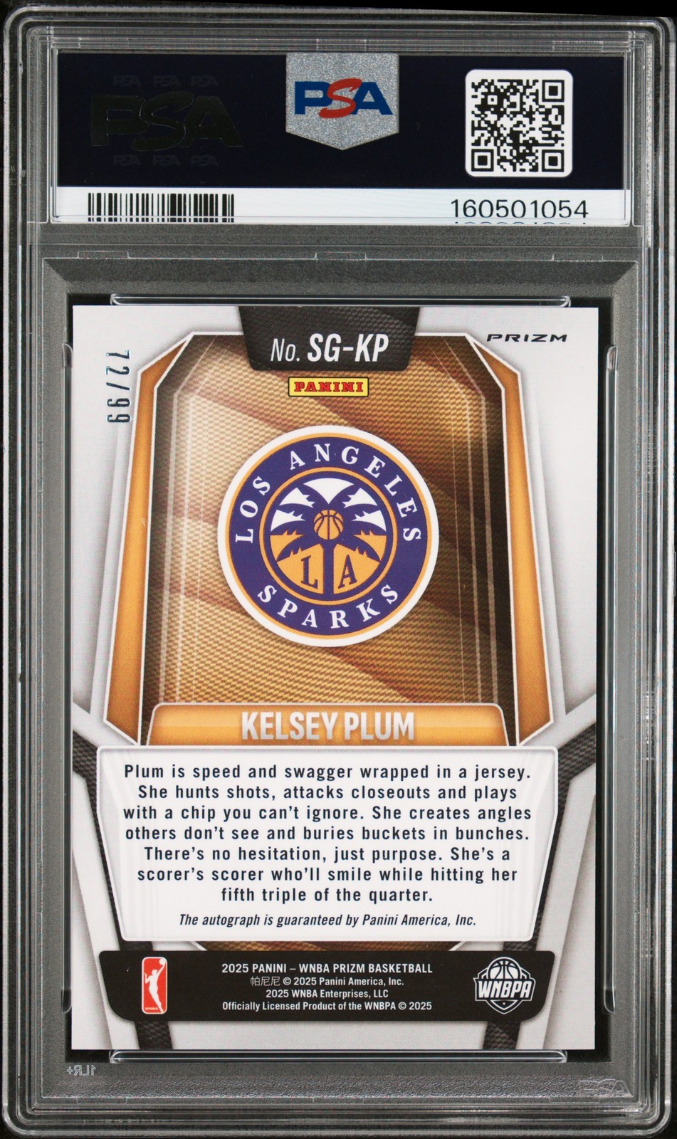 2025 PANINI PRIZM WNBA SIGNATURES RED PRIZM #SG-KP KELSEY PLUM 72/99 PSA 9 AUTO view 2