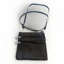 Black Soft Faux Leather Flat Fanny Pack Waist Purse Zips 5 Pockets