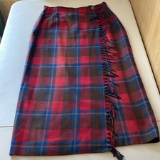 Pendleton Vintage 100 Virgin Wool Wrap Skirt Fringe Blue Yellow Red Brown Plaid
