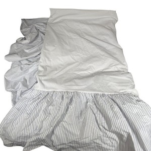 Vintage Ralph Lauren Bradford White Blue Stripe Dust Ruffle Bed Skirt Size Queen