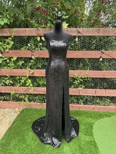 Sherri Hill Black Sequin Mermaid Maxi Dress Strapless Lace-Up Side Slit 2