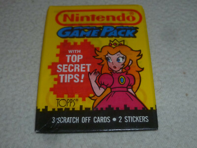 VINTAGE TOPPS GUM NINTENDO 3 SCRATCH CARDS 2 STICKERS SEALED NEW WAX PACK PEACH