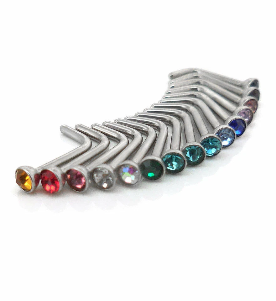 18G L Bend Shape Surgical Steel 2mm Crystal Nose Ring Rings 15 PC Lot Studs - Image 3 of 3