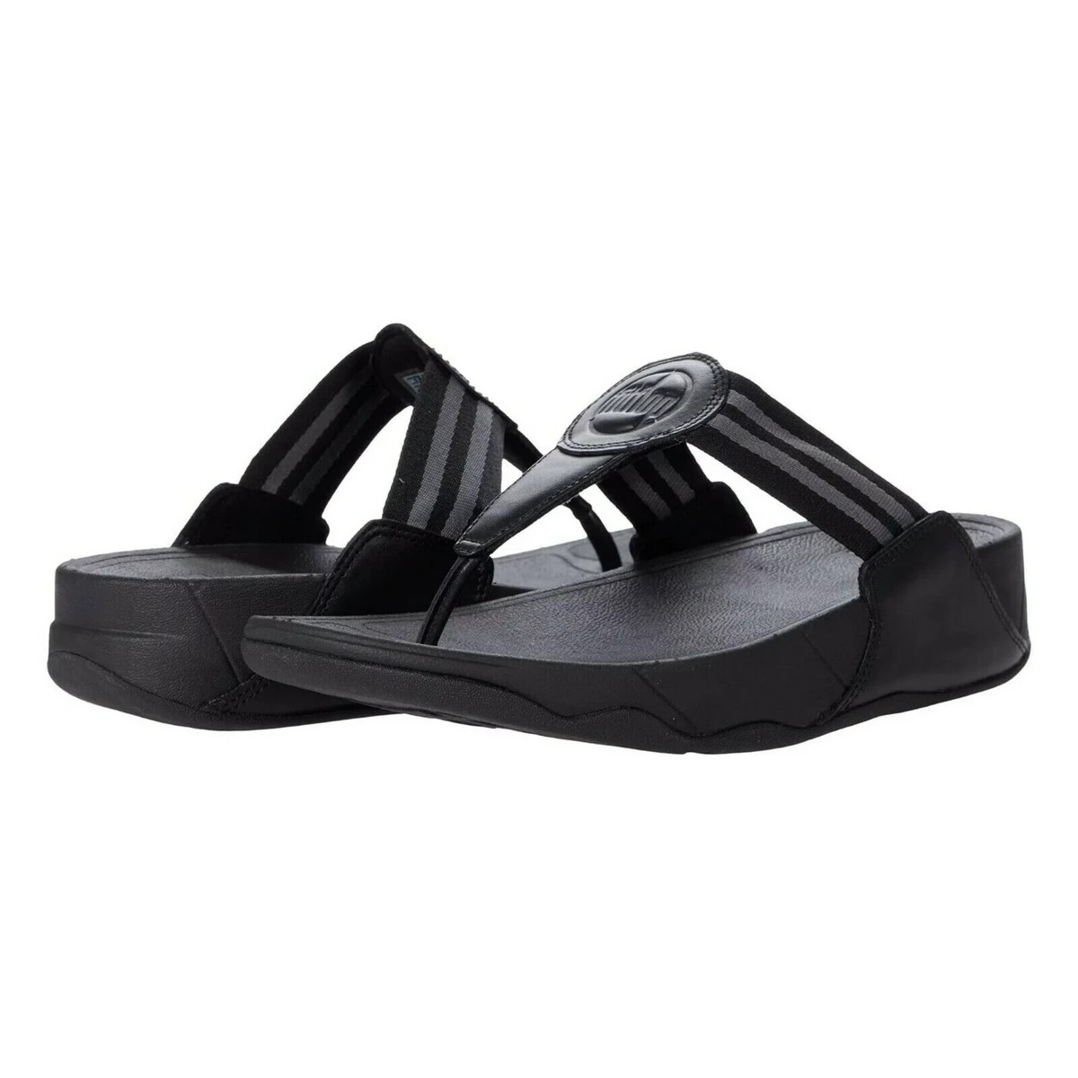 FitFlop Walkstar DX4-090 Toe Post Sandals Women's Black Slip-On Wedge  Comfort