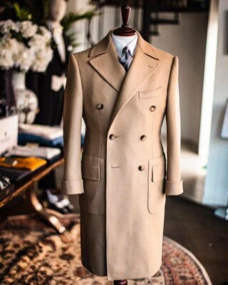 Herrenmantel Tweed-Stoff Beige Jacke Blazer Winter Business Freizeit Custom - Bild 1 von 4
