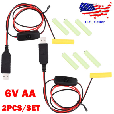 2PC/Set 6V AA Eliminator Cables 1M Dummy-Battery Power Cord Replacement USA