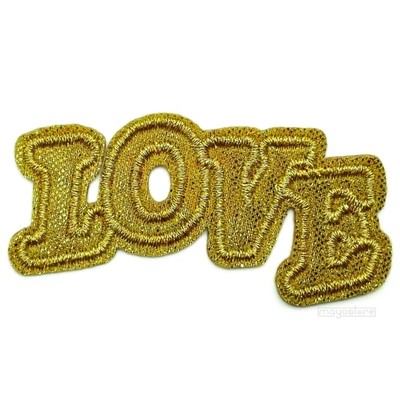 LOVE PATCH AUFNÄHER PAILLETTEN LIEBE AUFBÜGLER SHABBY ROCKABILLY GOLD GLITZER