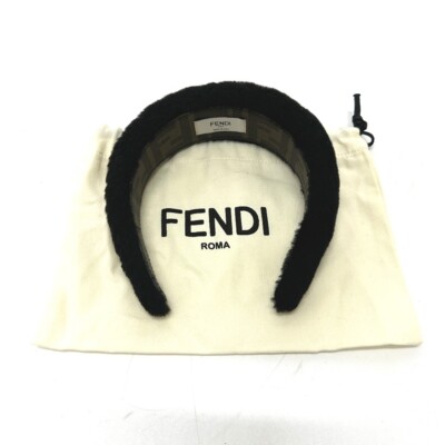 FENDI Hair band head band boa zucca hair accessory fur Black