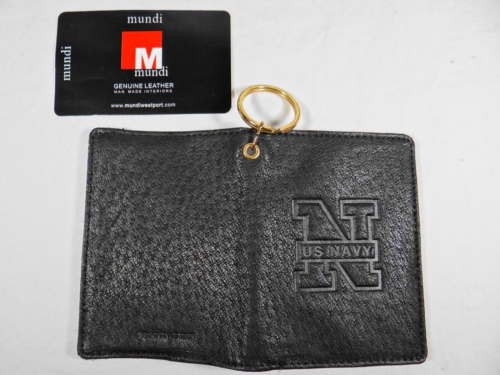 US Navy Mundi Full Grain Black Leather ID Wallet Key Chain | eBay