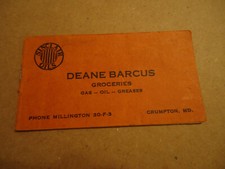 Deane Barcus groceries gas oil greases Sinclair CRUMPTON MD booklet