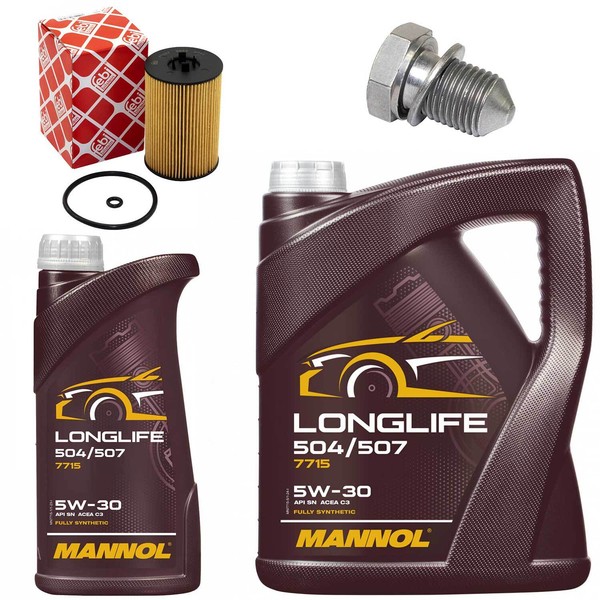 MotoröL Filter Set Mannol 5W30 API SN 6 Liter + Schraube FüR Skoda VW Passat 2.0-image