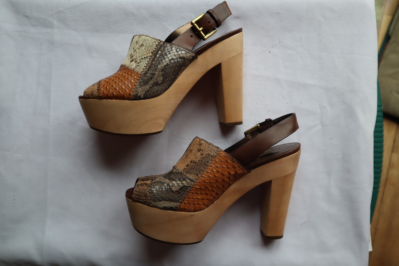 Patchwork Snake Pattern COACH Petrina Peep Toe Sl… - image 4