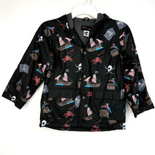 Foxfire For Kids Unisex Size 8 Windbreaker Rain Jacket Dark Gray Pirate Ship Arg