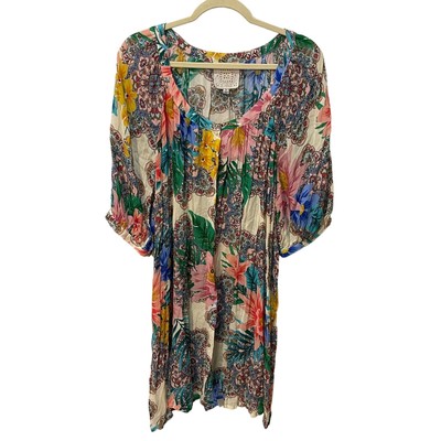 NEW Johnny Was Dress Size XL Multicolor Floral Bryony Mini Button Front Colorful