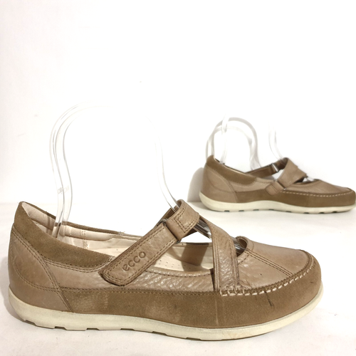 Ecco Shoes Sz 40 Brown Leather Mary Jane Comfort Crisscross Straps Cayla Womens