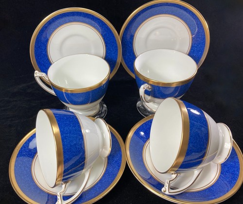 Set di 4 SET DI TAZZE E PIATTI COALPORT ENGLAND ""BLU ATLONE"" ORO BIANCO BLU - Foto 6 di 10