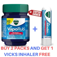Vicks Vaporub Ointment And Inhaler Pack Relieves Blocked Nose Cold Relief 25g FS