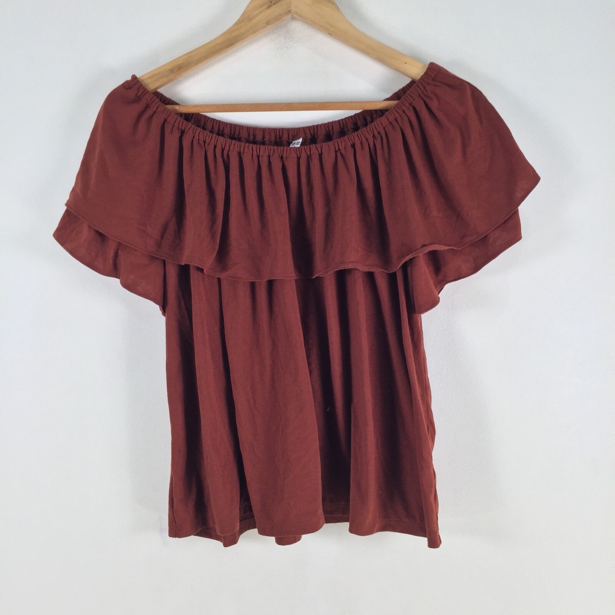 uniqlo womens blouse top size M brown short sleeve stretch 092294
