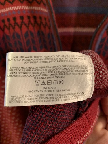 Eddie Bauer Sweater Adult Large Red Blue Outdoor Hiking Casual Fair Isle Mens * - Picture 5 of 8