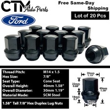 20x Black Large Seat 14x1.5 Lug Nut 78 Hex Edge Explore Mustang Aviator Wheel