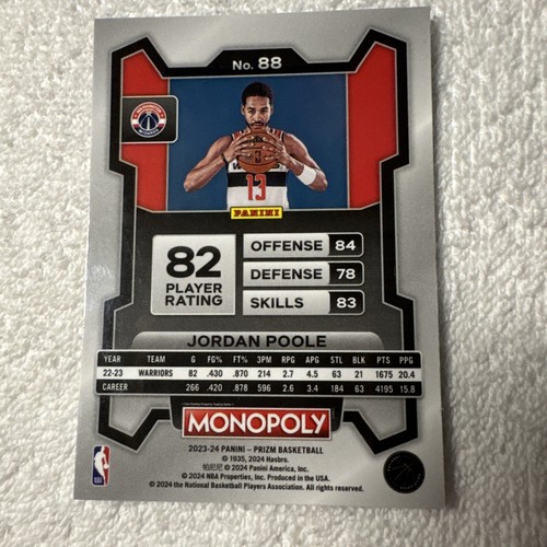 2023-24 Panini Prizm Monopoly Jordan Poole Silver Prizm #88 Wizards - Picture 2 of 2