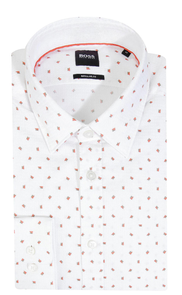 Мужская рубашка HugoBoss с коротким рукавом обычного кроя ярко-оранжевого цвета Размер XL 13390₽