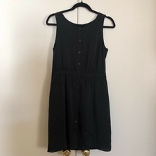 100% Silk Theory fitted waist button down black dress 6 everlane equipment