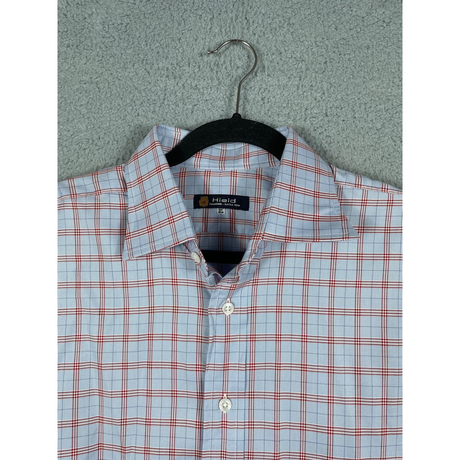 Camicia Hield Sartoria Savile Fila 16 5 42 cm Rosso Blu Plaid Manica Lunga Bottoni