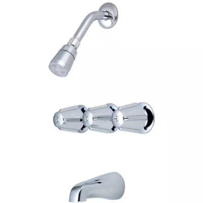 Tub and Shower Faucet Combo Set Triple Handle 1-Spray Wall Mount Polished Chrome