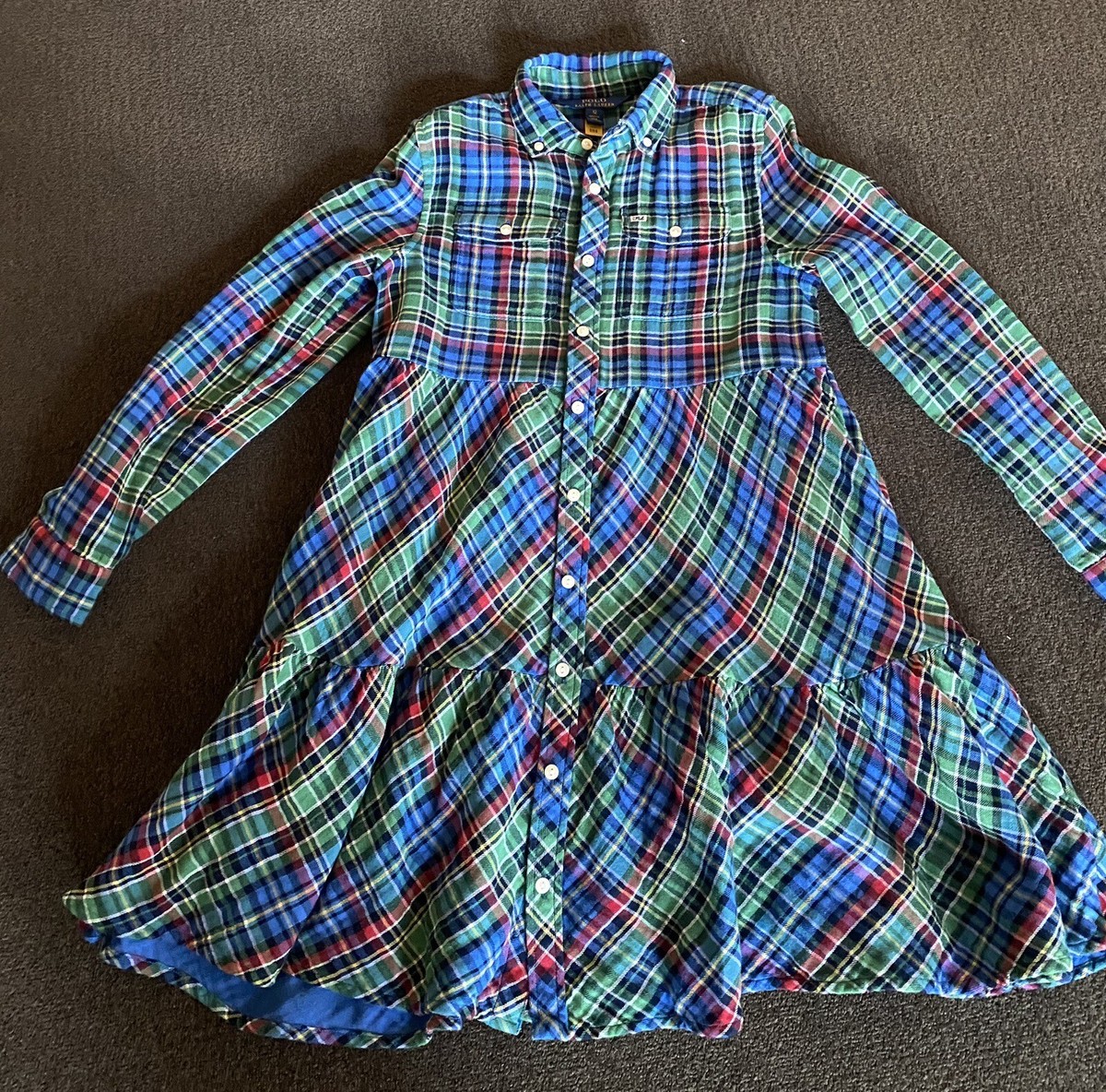 New Holiday Polo Ralph Lauren Size 12 Plaid Flannel Long Sleeve Dress  Christmas