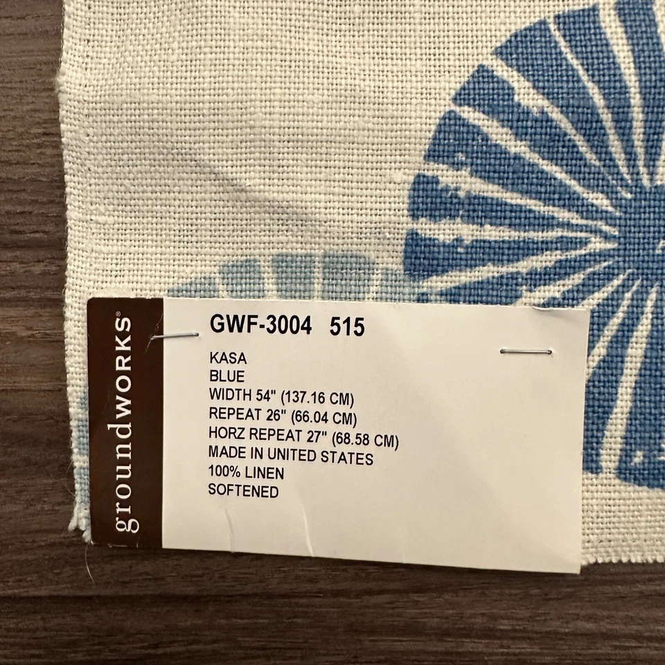 Groundworks Sample Fabric KASA Blue 100% Linen 26" - Image 2 of 4