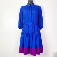 Eliza J Women's Pleated Colorblock Crêpe de Chine Shirt Dress Sz 6 Royal Fushia